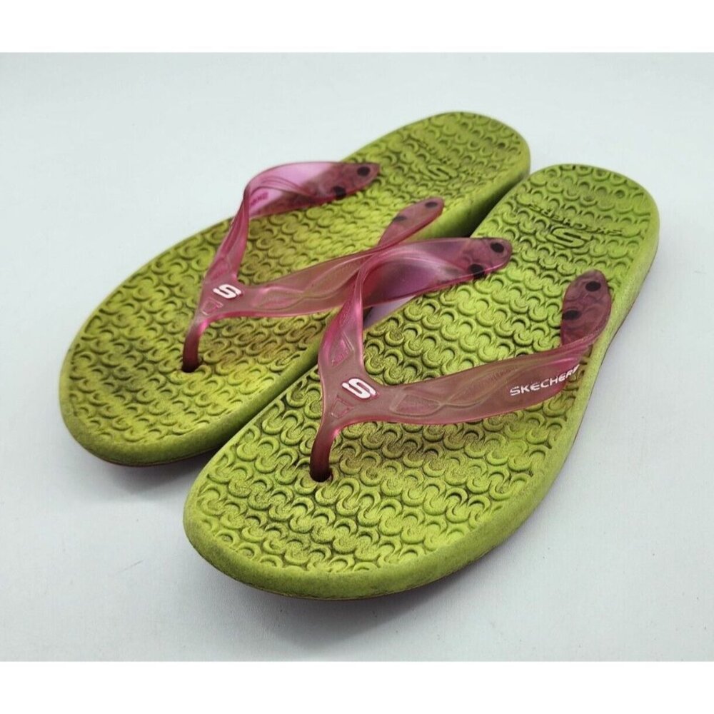 Skechers Y2K Women's Rubber Thong Flip Flop Sandals Two Tone‎ Pink/Green Size 9